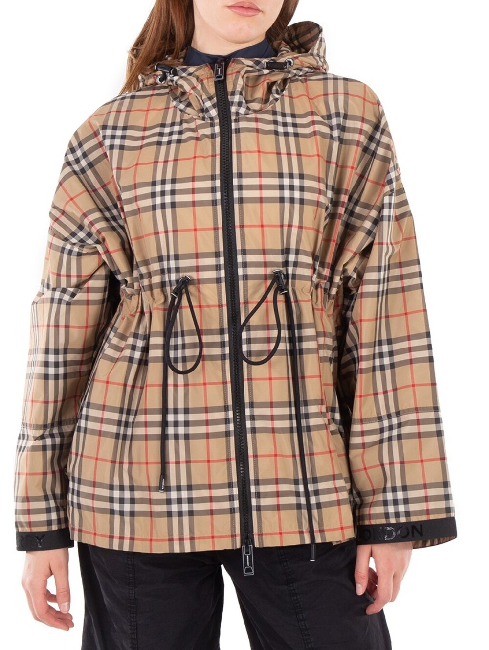 BURBERRY CHECK PLAID LOGO TAPE JACKET WITH HOOD NEW WITH TAGS
